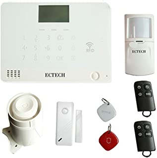 ECTECH sistema de alarma de llamadas moviles GSM- sistema de alarma antirrobo de seguridad para el hogar- con sirena- detector PIR- sensor de ventana de puerta- tarjetas RFID