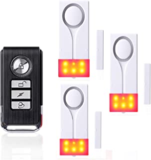 ECTECH Sistema inalambrico Compuesto por 1 Mando a Distancia- 3 sensores para Puertas y Ventanas- y una Alarma acustica y Visual con iluminacion
