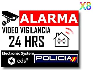 Egero - Pegatinas disuasorias Video Vigilancia Alarma Policia x8 Antirrobo para Casa- Edificio- Comercio- Garaje. Pegatinas de videovigilancia de Calidad Profesional.