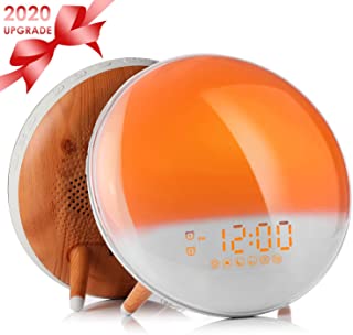 Fitfirst Despertador Luz Wake Up Light con Alarmas Duales de Simulacion de Amanecer-Atardecer Reloj de Alarma- Radio FM & 7 Sonido Natural- Lampara de Atmosfera de 7 Colores para Ninos- Adultos