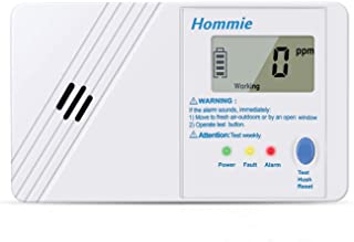 Hommie Detector Monoxido de Carbono Sensor de CO de 10 anos con Funcion Memoria- Alarma de Detector de Monoxido con Pantalla Digital de 1.0 Pulgadas- 85db Altos Decibelios y Pilas Reemplazable- Blanco