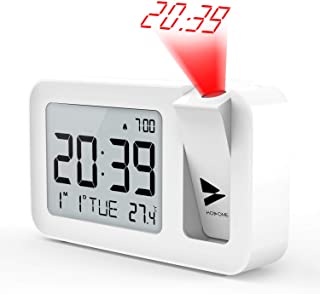 Hosome Reloj Despertador Digital Despertador Proyector con Temperatura 4 Brillo de Proyeccion Ajustable Volumen de 2 Niveles-Funcion de Snooze-Configuracion de 12-24 H para Dormitorio y Oficina