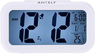 LED Digital Alarma despertador-Anself Reloj Repeticion activada por luz Snooze Sensor de luz Tiempo Fecha Temperatura (Blanco puro)