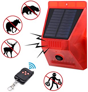 MCLseller - Luz estroboscopica solar con detector de movimiento- luz de alarma solar con mando a distancia- 129 db de sonido- sirena de seguridad- impermeable- para casa- granja- granero- villa- patio