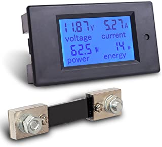 MICTUNING DC 6.5-100 V 100 A pantalla digital LCD voltimetro amperimetro multimetro Volt medidor de vatios de potencia de energia Azul con 100 A-75mv Shunt
