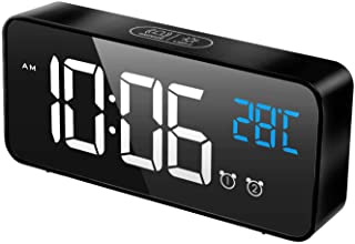 MOSUO Reloj Despertador Digital- LED Despertadores Electronicos Espejo con Temperatura y 2 Alarma- Snooze- Sonido y Brillos Regulable- Carga USB para Dormitorio- Oficina- Negro
