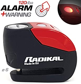 Radikal RK9 Candado Antirrobo Moto Disco Alarma 120 Dba Avisador Led Univesal- Rojo- 6 mm