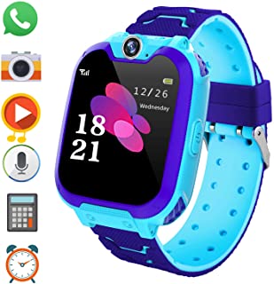 Reloj Inteligente para Juegos Infantiles con MP3 Player - [1GB Micro SD Incluido] Llamada de Pantalla tactil de 2 vias Juego de Alarma camara Reloj Regalo de Juguete de cumpleanos (Azul)