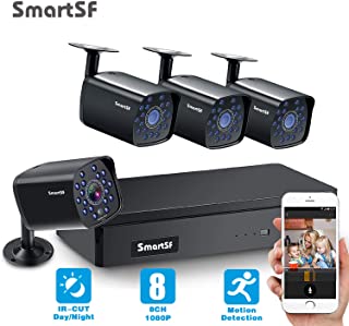 SmartSF CCTV 1.0 MP Kit de videovigilancia- 4CH 1080N HD AHD DVR 4x720p 1500TVL Camara de Vigilancia- con vision Nocturna- deteccion de Movimiento- Smartphone- PC facil Acceso Remoto- sin HDD
