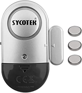 SYCOTEK Alarma Puertas y Ventanas- Sistema de Alarma con Sensor de Movimiento- Sirena de 120dBs con Almohadilla Reductora del Sonido- Negro y Plata