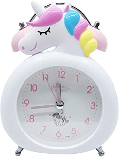 TCJJ Retro Reloj Despertador de Doble Campana con luz Nocturna-Bateria Unicornio Despertador Analogico con Alarma Potente-sin tictac- silencioso