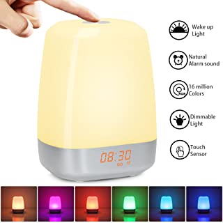 Wake up Light Alarm Clock with Sunrise Simulation Alarm Clock with 5 Nature Sound- Touch Control- Bedside Night Light with 3 Brightness Levels- 256 Color RGB Mode for Bedroom- Christmas Gift