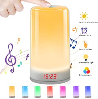Wake Up Light Despertador Luz- NGOZI LED Despertador Wake Up Clock Amanecer Simulacion- Funcion Snooze- 7 Luces de Colores- 5 Sonidos Naturales-el dia de la madre Gran regalo (no recargable)
