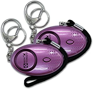 Xinyinuo 2 Pack Purple con recubrimiento UV mini fuerte ataque de panico de violacion de seguridad del personal de Seguridad antorcha llavero llavero alarma con 140 dB