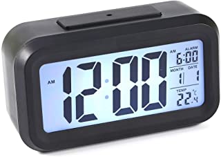 zjchao Reloj digital LED Alarma Despertador Dormido activada Sensor de luz registra Tiempo Fecha Temperatura (Negro)